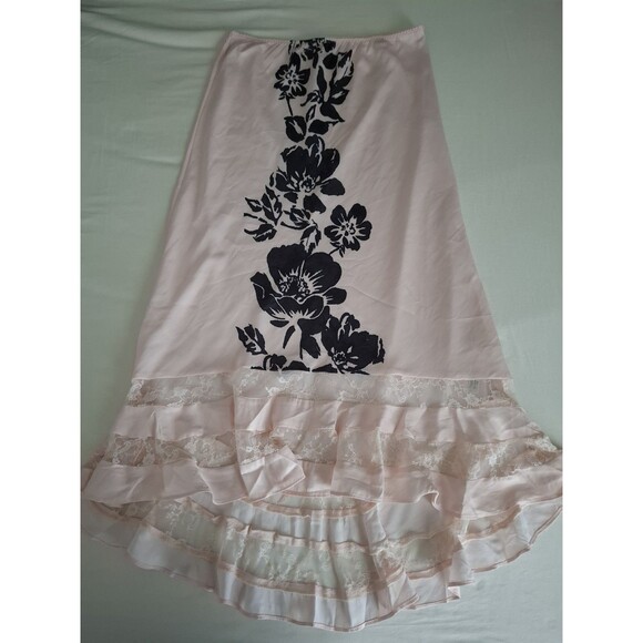 Intimately By Free People Dresses & Skirts - Free People Long Lost Lover Maxi Slip Skirt Lace Inset Satin Flouncy Pink M EC